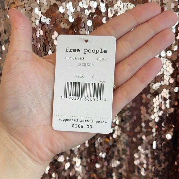 NWT Free People Tribeca Sequin Ruffle Brown Dress Velvet Bow Size 0 - Picture 10 of 11